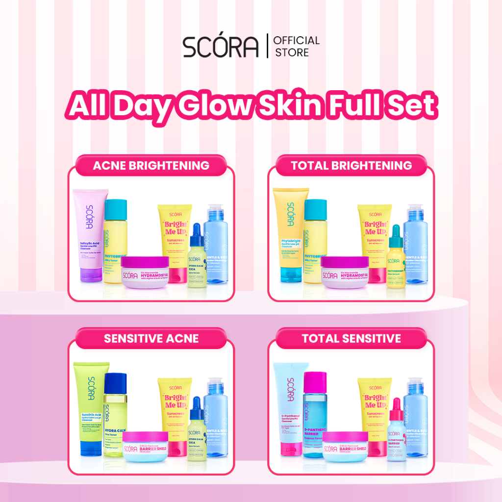 [All Day Glow Skin Full Set] SCORA Bright Me Up Sunscreen 40 Gr + SCORA Gentle and Soothe Micellar C