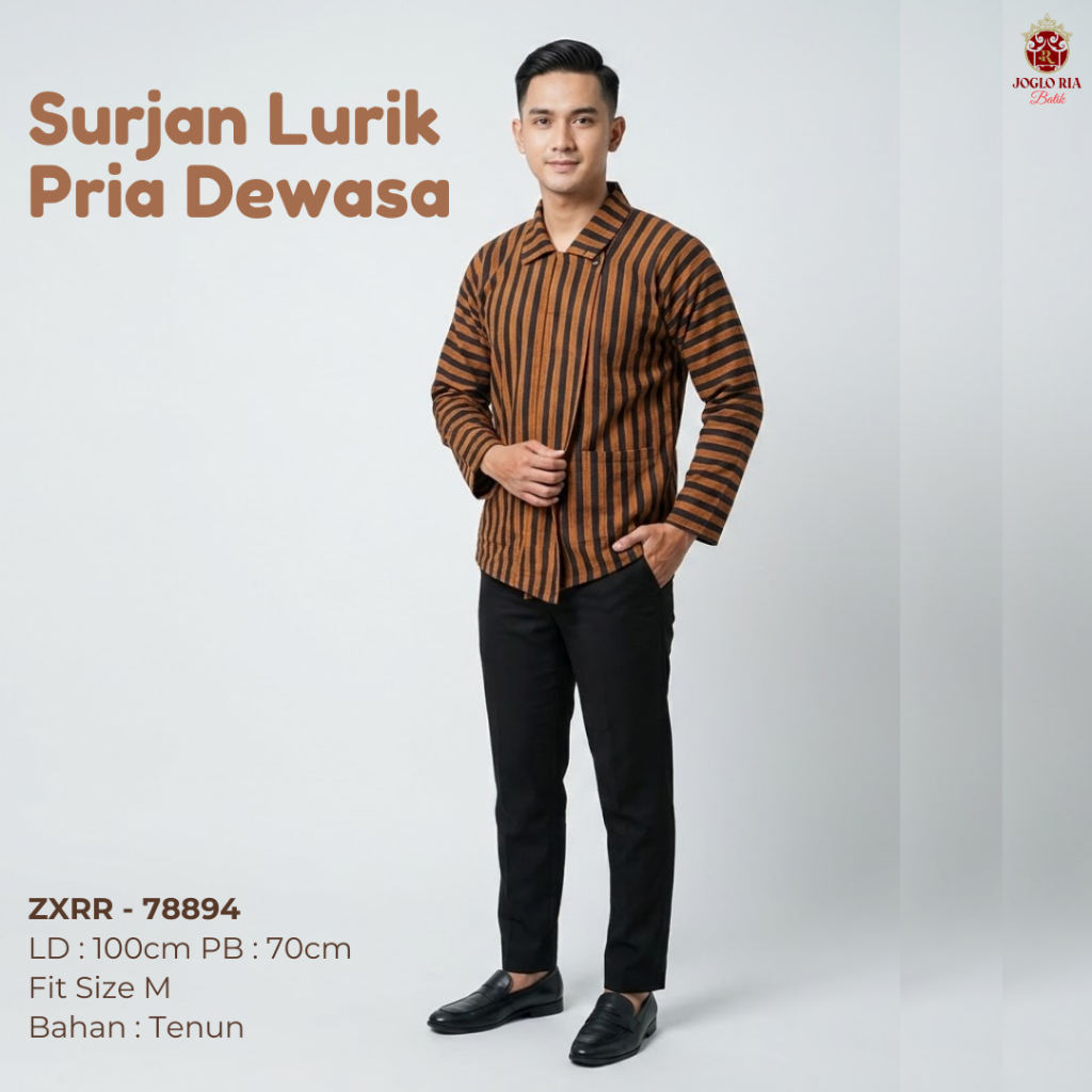 Baju Surjan Lurik Pria Tenun Tradisional Jawa  - Kemeja Adat Lurik Premium Ria Batik Solo