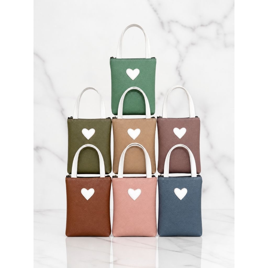 Tas Tangan Wanita Mini Tenteng Kulit Premium Motif Heart / Tas HP Kosmetik Selempang Kecil Wanita Ko