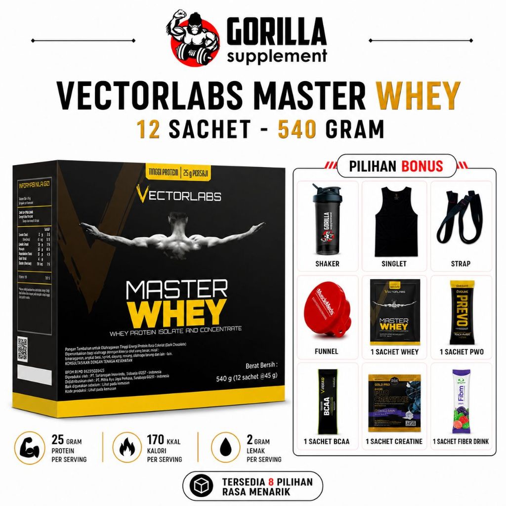 VECTORLABS Masterwhey 12 Sachet Whey Protein Concentrate isolate Suplemen Fitness