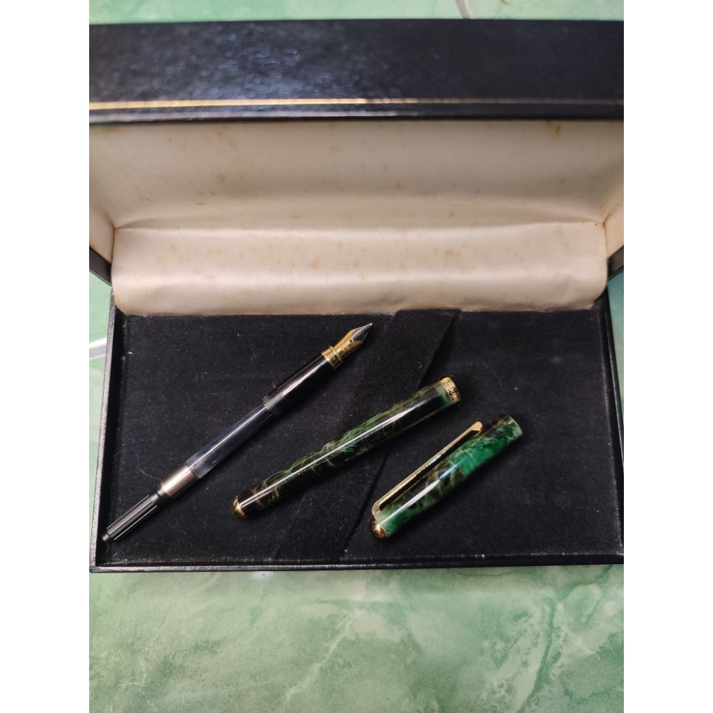 Vintage Fountain Pen Waldmann Green Marble Edition Original Germany