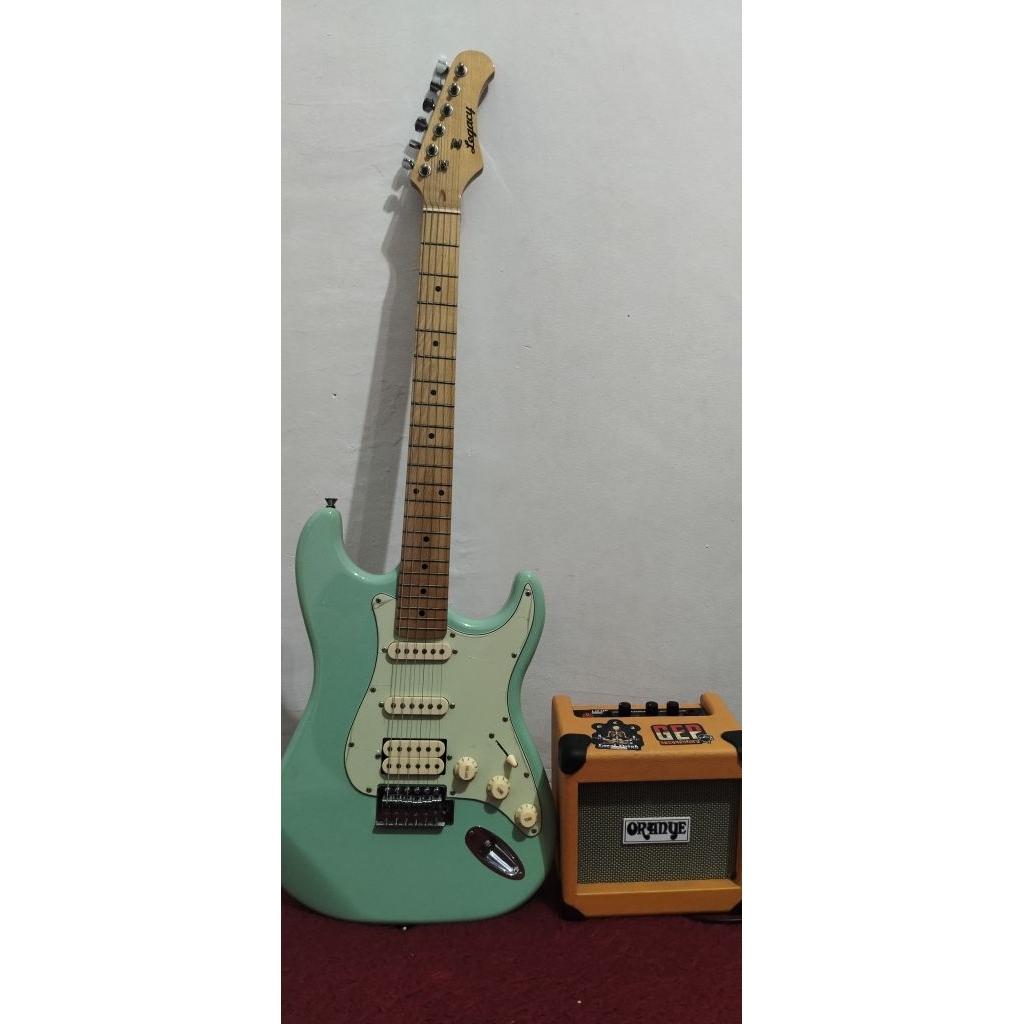paket gitar listrik elektrik legacy original plus ampli oranye
