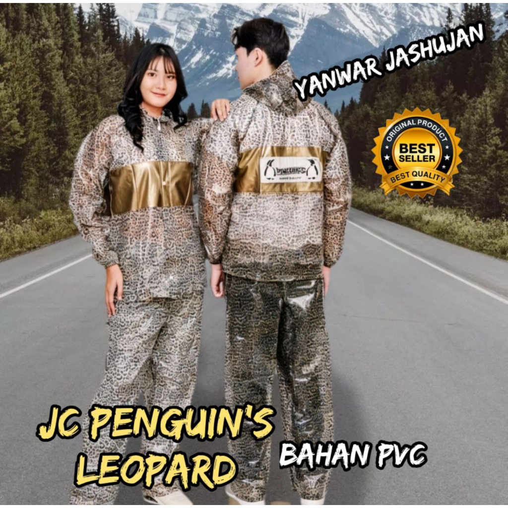Jas Hujan Penguin XL Perempuan Laki Mantel Penguins Original Wanita Pria Motif Leopard Setelan Baju 