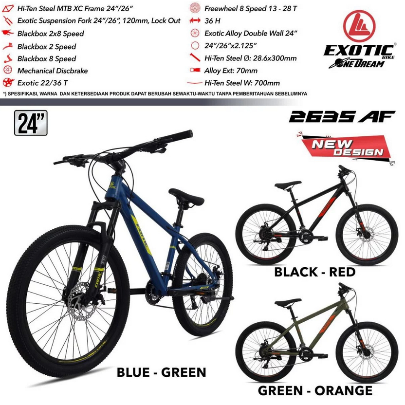 SEPEDA GUNUNG REMAJA DEWASA MTB 24 26 INCH EXOTIC 2635 AF / EXOTIC 2651 AF 2x8 SPEED