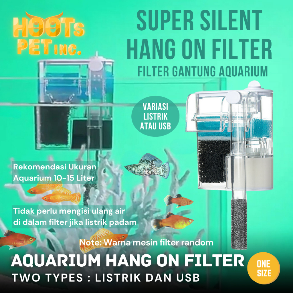 Filter Akuarium Mini USB Listrik Hangon Gantung External Pompa Hang On Aquarium Ikan Hanging Aquasca