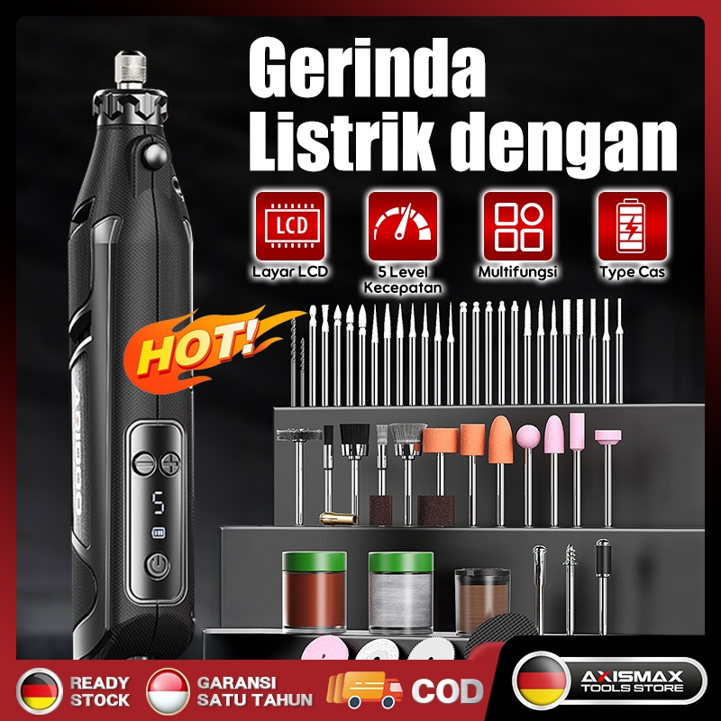 Gerinda Bor Mini Cas 4V - Alat Serbaguna untuk Ukir Poles & Potong dengan 5 Kecepatan Layar LED Bate