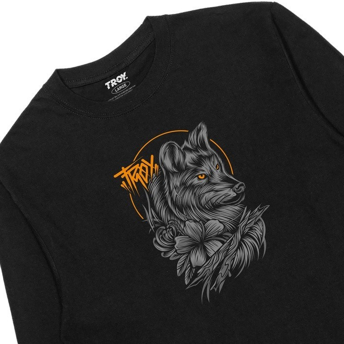 Troy Company Kaos Pria Lengan Panjang Hitam - Flower Wolf Longsleeve Tshirt Black LSD 1966