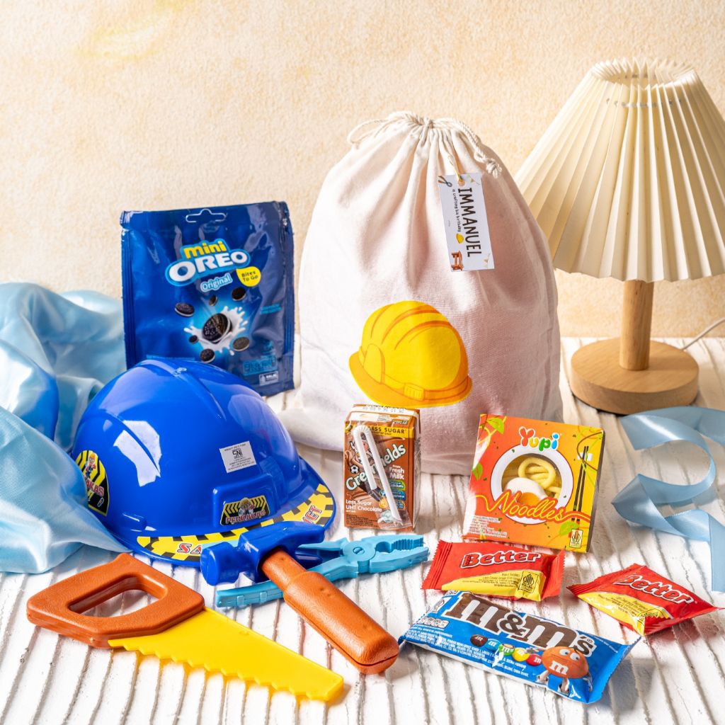 Hampers Ulang Tahun Anak Birthday Tema Craftman (Tukang) – Gift Box Anak + Mainan & Snack Bisa Custo