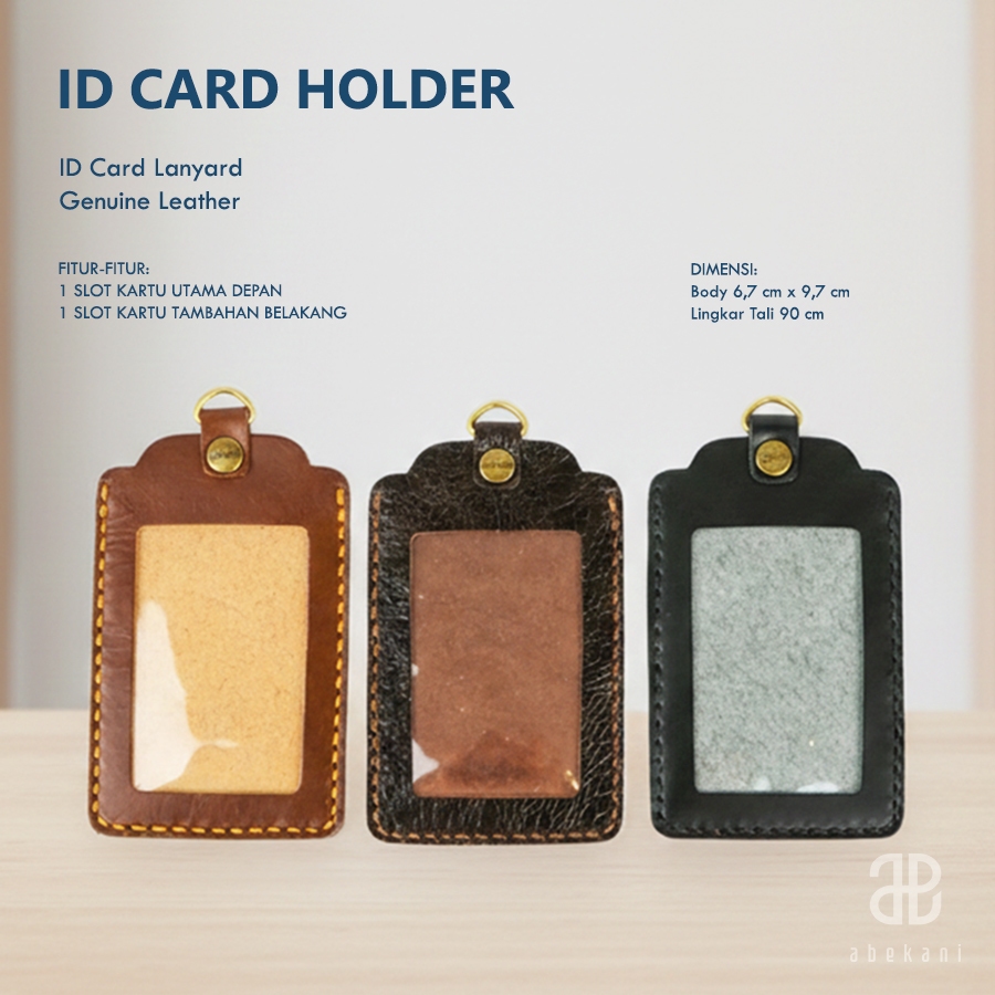 ID Card Kulit ABEKANI  ID Card Kulit Asli ID Card Lanyard Kulit Asli Kalung Kartu Nama Name Card Hol