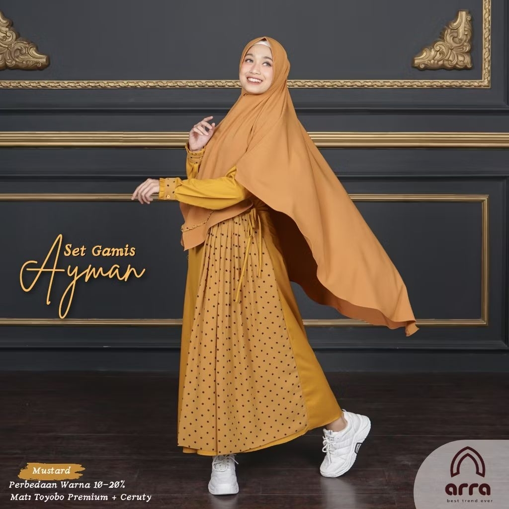 Preloved gamis+kerudung syari brand arra warna mustard