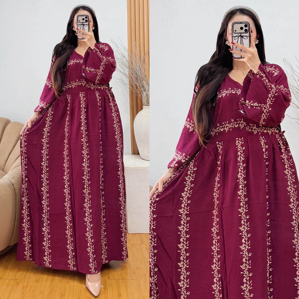 Gamis Dress Rayon Jumbo Ld 130 Cm - Dress Daster Panjang Resleting Busui Jumbo Big Size - Gamis Rayo