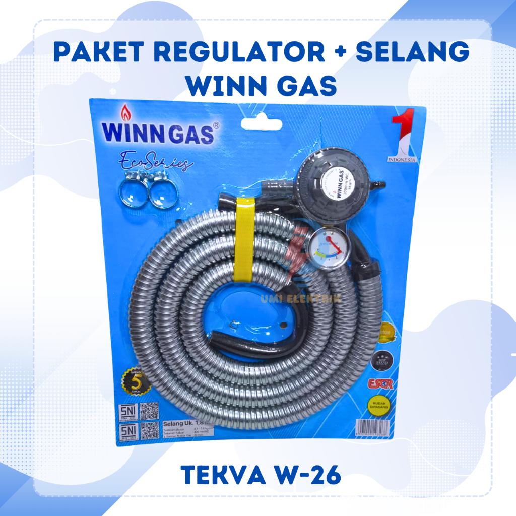WINN GAS Tekva Paket Set Regulator Gas Winn Gas Eco Series + Selang 1.8M Meteran Tekanan W26