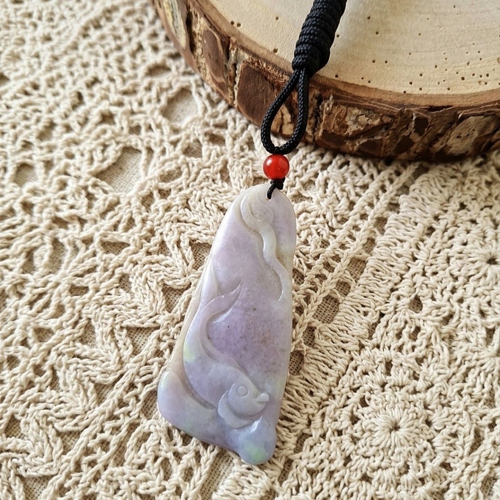 Kalung Giok  Lavender Burma Tipe A 3 Warna FULUSHOU