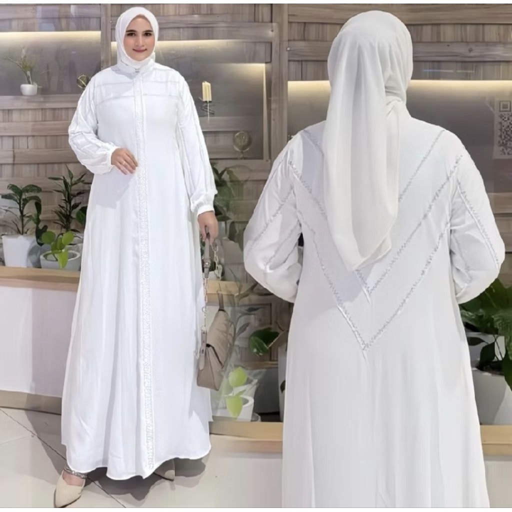 gamis abaya hitam putih / gamis arabian abaya / abaya jetblack