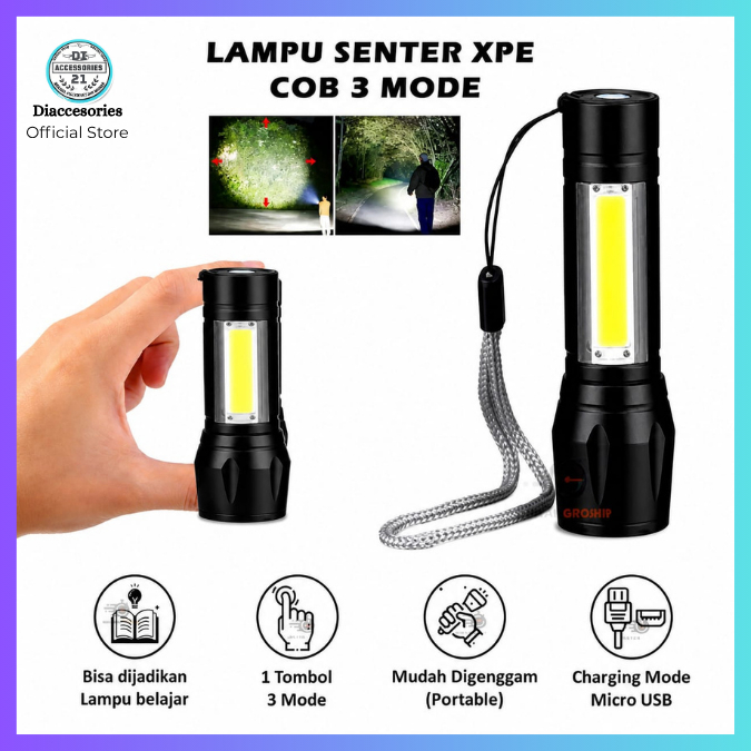 Lampu Senter Mini XPE dan Cob Led ZXT 513 USB Charger Senter Swat Mini