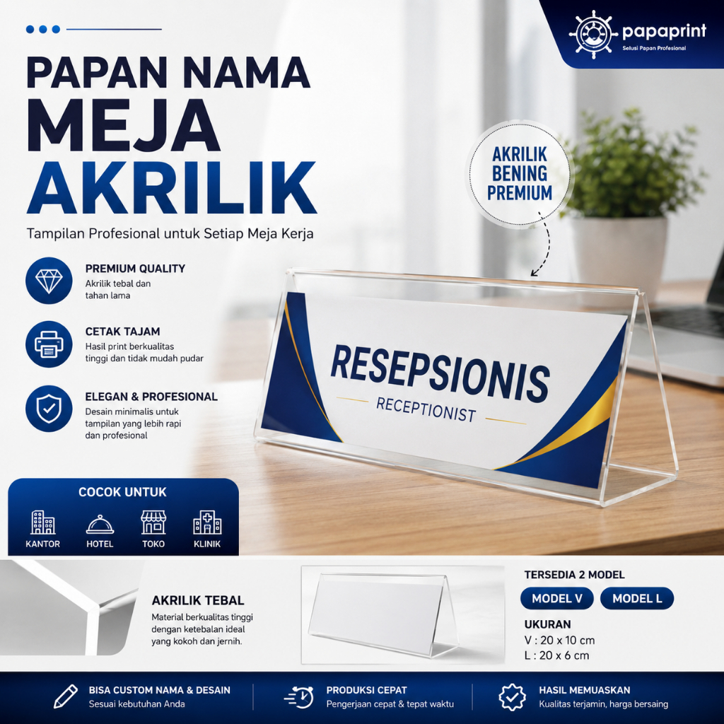 Papan nama toko | plat custom | papan akrilik | papan nama toko - PAPAPRINT 7x20cm 2 Sisi Custom