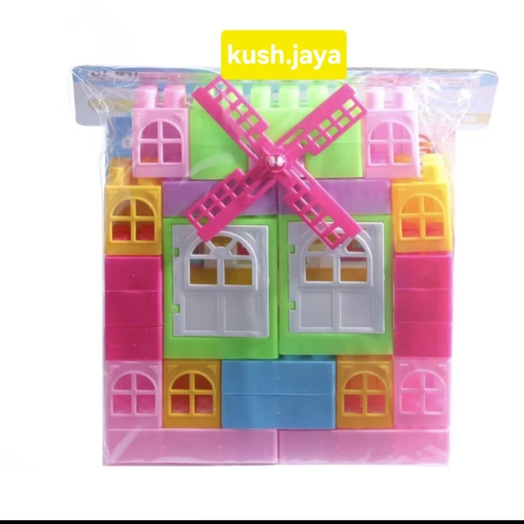 mainan anak edukasi block isi banyak bentuk rumah assembly LB10
