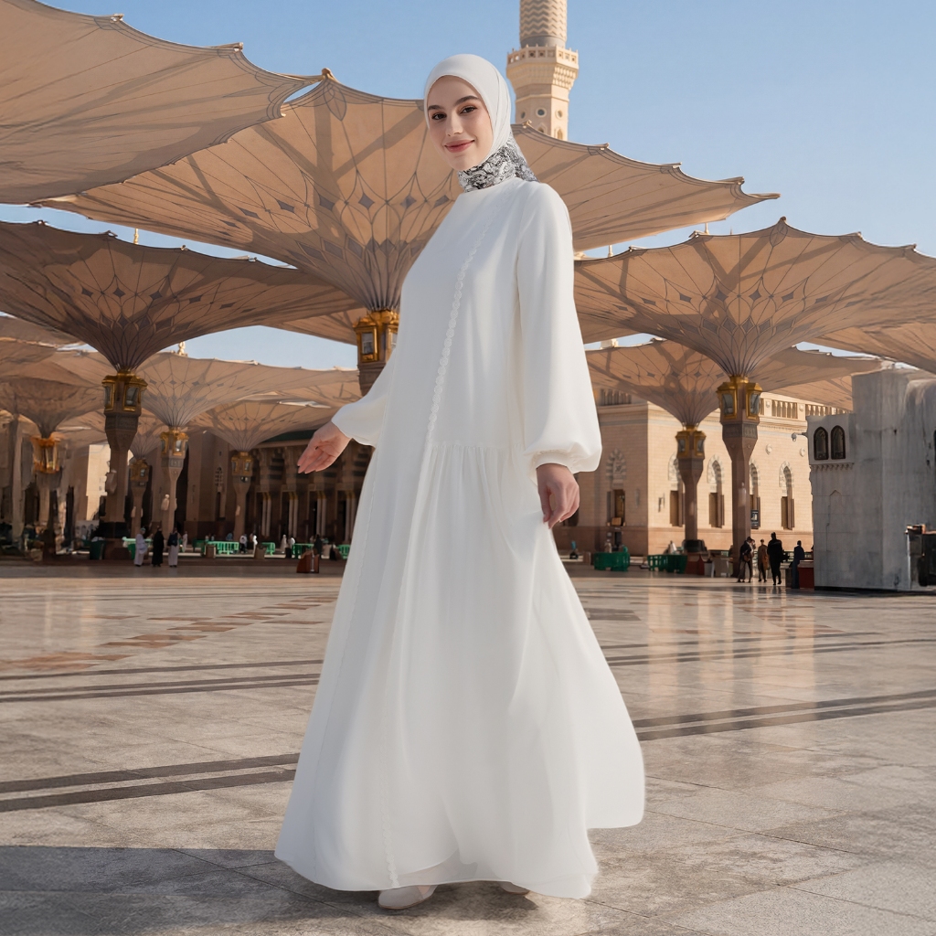 Mandjha Audrena Dress/Gamis Putih Umroh/Haji/Daily Koleksi Terbaru by Mandjha Ivan Gunawan