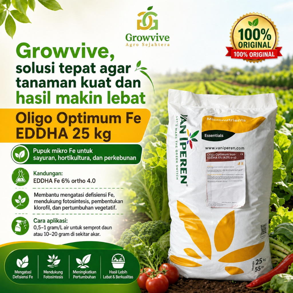 Pupuk Oligo Optimum Fe EDDHA 6% Ortho 4 (Kemasan 25 Kg)