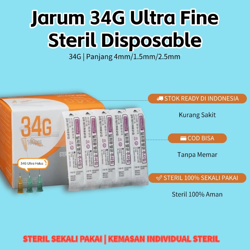 Jarum Meso 34G 4mm 1.5mm  2.5mm Ultra Fine Steril Disposable Skinbooster