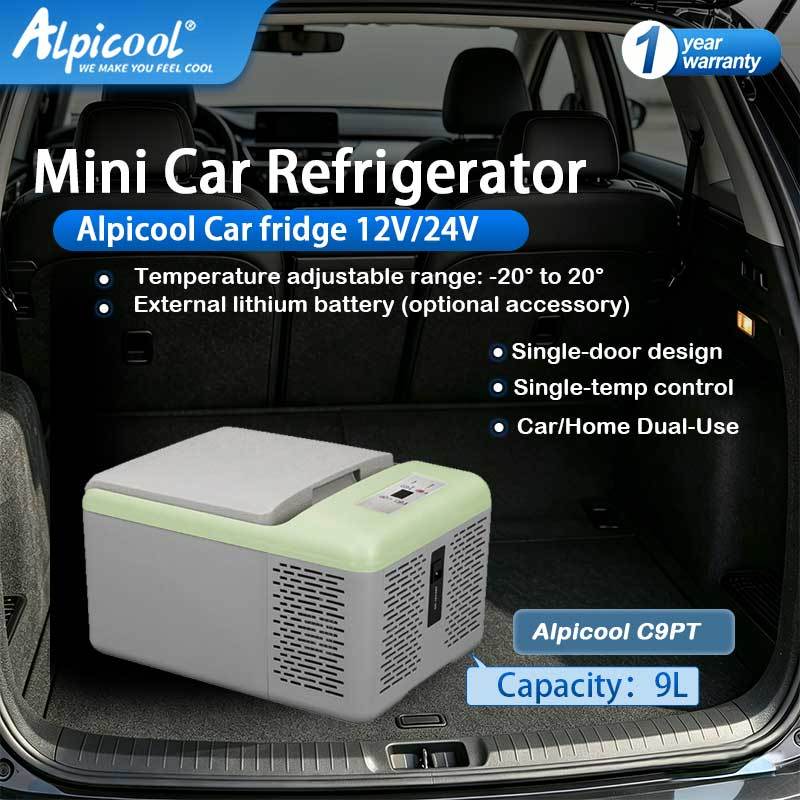 Alpicool C9P Portable Compressor Fridge - 9L Compact Car & Home Use, 12V/24V/220V Freezer for SUV, T