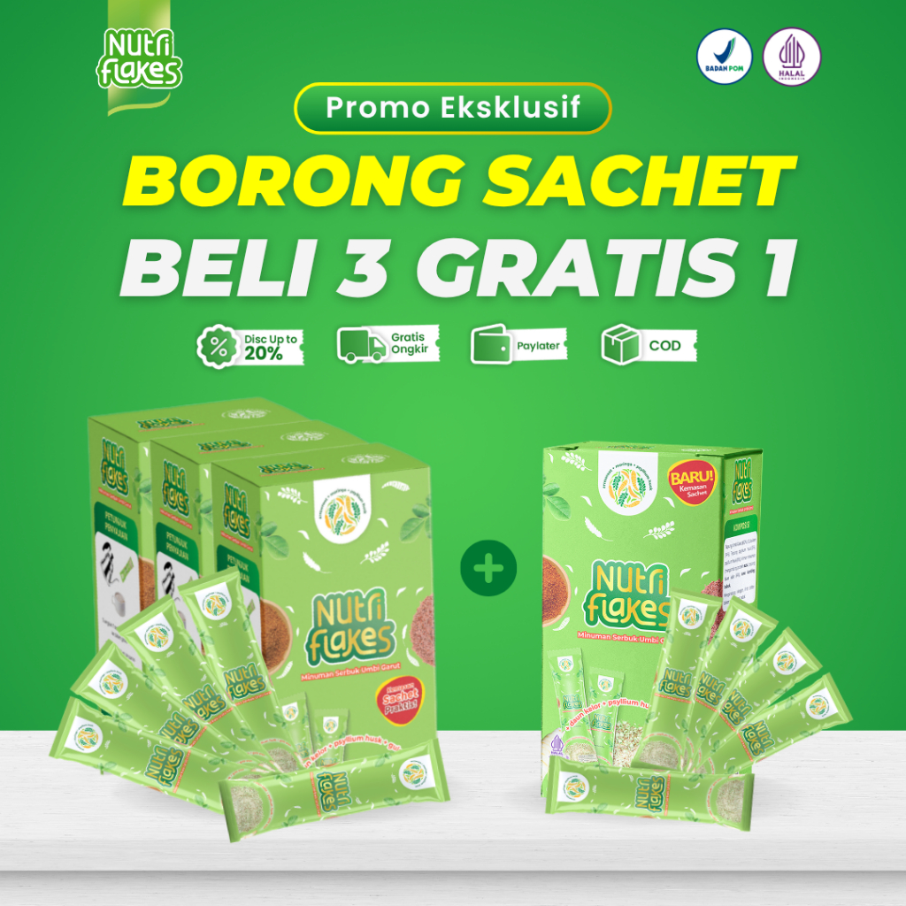 Kemasan Sachet Nutriflakes Sereal Umbi Garut Atasi Asam Lambung