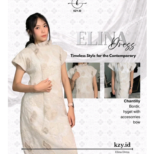 [KZY.ID] Dress Elina Brokat Kondangan Elina Wanita Lengan Pendek Bahan Brokat Kombinasi Tillee Outer