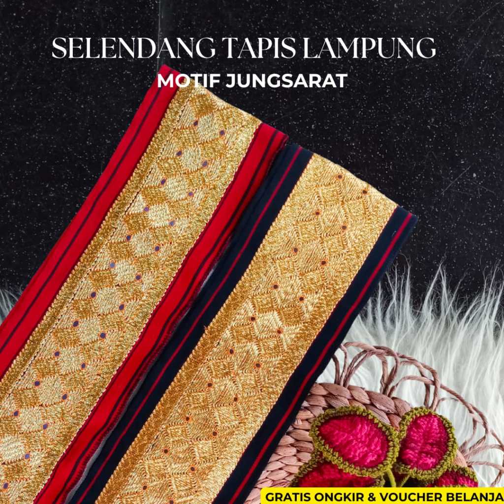 Selendang/Bisban Sulam Tapis Lampung - Bisban Tapis Motif Jungsarat atau MataKibau - Selendang Acara