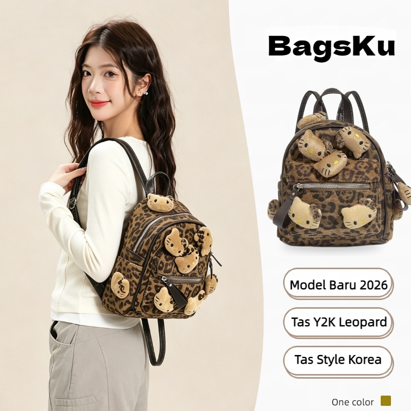 [COD]Tas Ransel Wanita Mini Leopard Backpack AestheticTas Kuliah Wanita Korea StyleTas Sekolah Terba