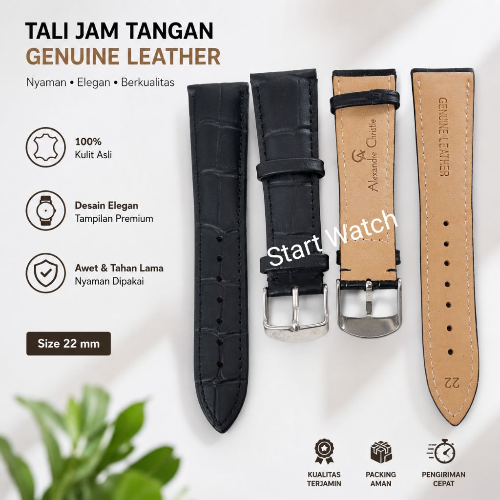 Strap Tali Jam Tangan Alexandre Christie 22MM Hitam - tali jam kulit alexandre Christie buckle stain