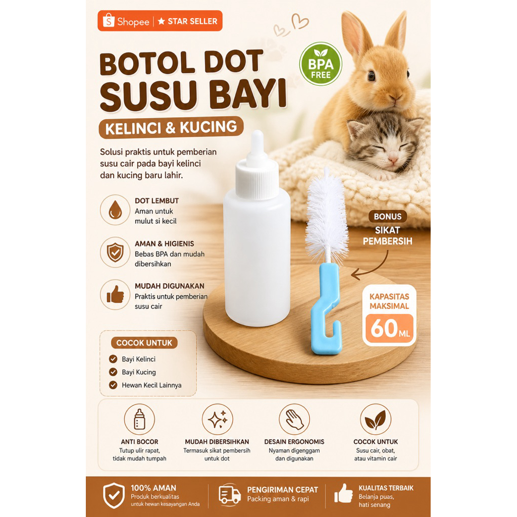Botol Susu Kucing Dot Kucing Bayi Dot Susu Bayi Silikon Kecil Dot Kelinci Anjing Botol Susu anak Kuc