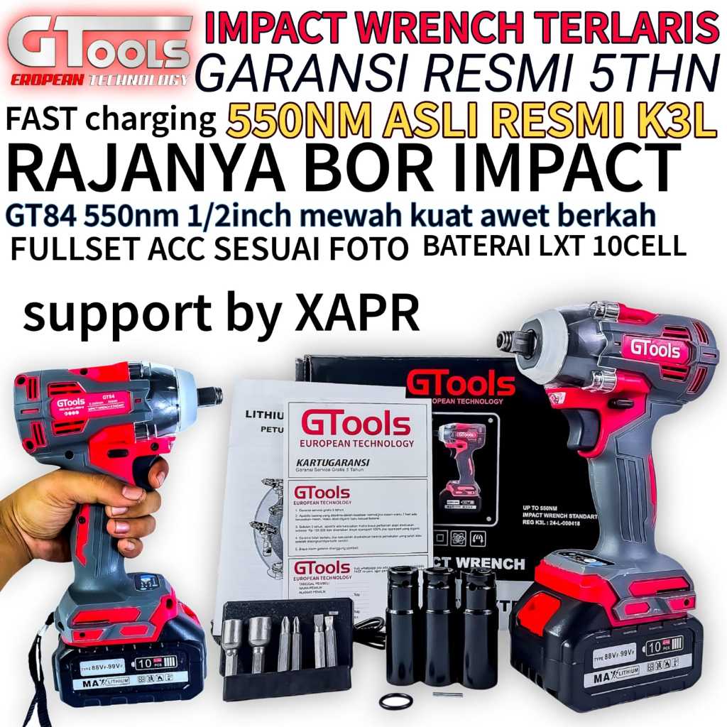 BOR IMPACT WRENCH BATERAI APR GT84 550NM POWERTOOLS OFFICIAL BOR CORDLESS IMPACT WRENCH