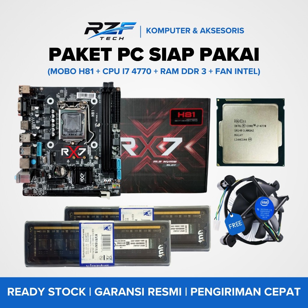 Paket Motherboard H81 Varro Socket LGA 1150 Ram DDR3 NVME HDMI VGA Gigabit Lan / Paket Intel Core i7