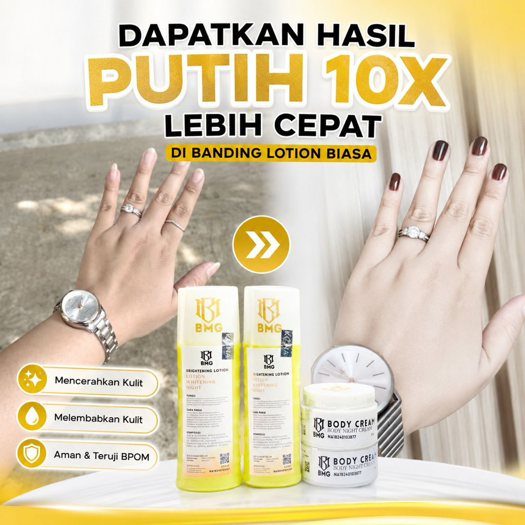 [ BMG PABRIK ] READY STOK BMG LOTION DOSTING PEMUTIH BADAN AMPUH BPOM ISI 4 KUNING2 BIPUT2