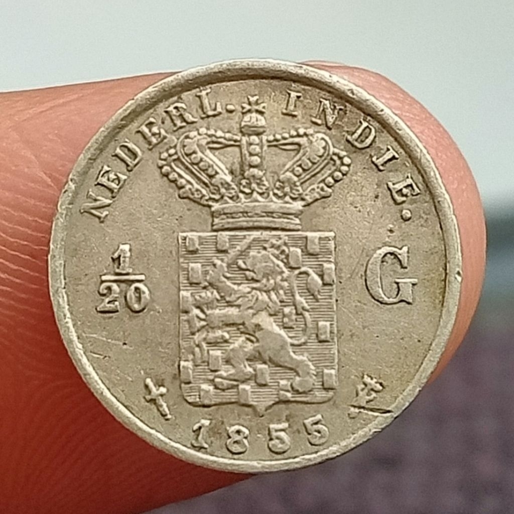 Koin Kuno Langka 1/20 Gulden Ned Indie 1855 Perak Ukuran Kecil Mini