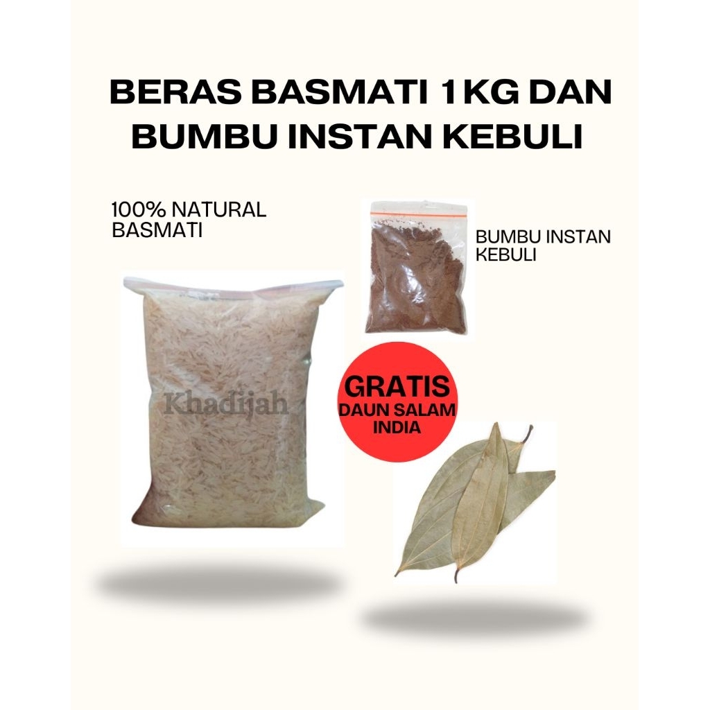 Beras basmati 1kg dan bumbu instan kebuli gratis daun salam india