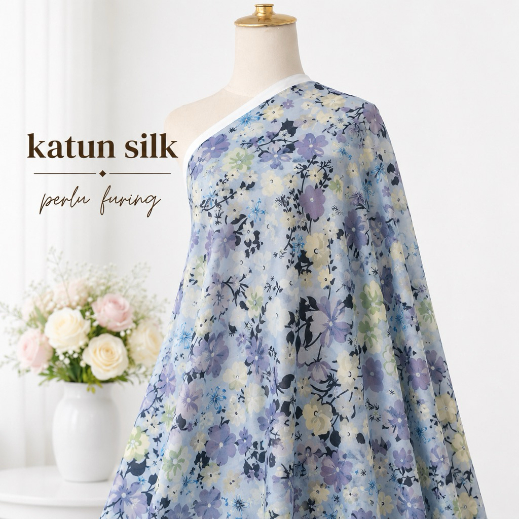 kain katun silky semi sutra motif bunga