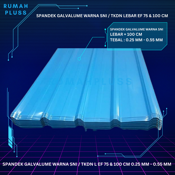 Spandek Atap Warna Biru SNI Lebar ef 102 cm Galvalum SNI 0.35 mm Area Jabodetabek