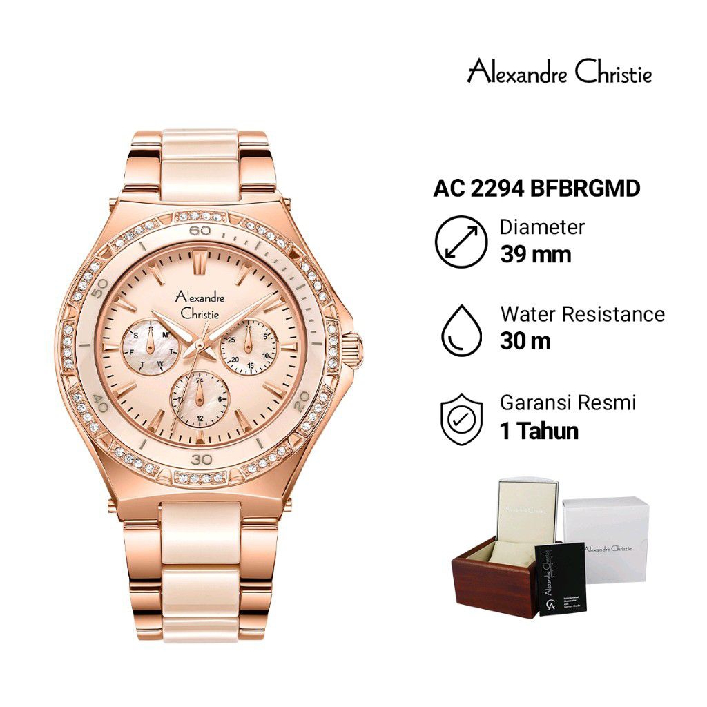 Jam Tangan Wanita Alexandre Christie Multifunction AC 2294 BFBRGMD Rose Dial Rose