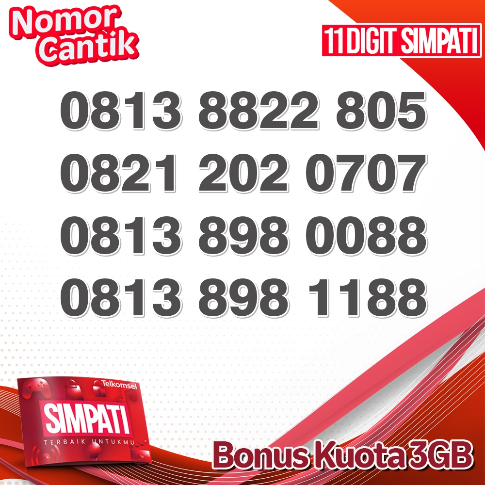 Nomor Cantik Telkomsel Simpati 11Digit 3GB Nasional 0088 1188