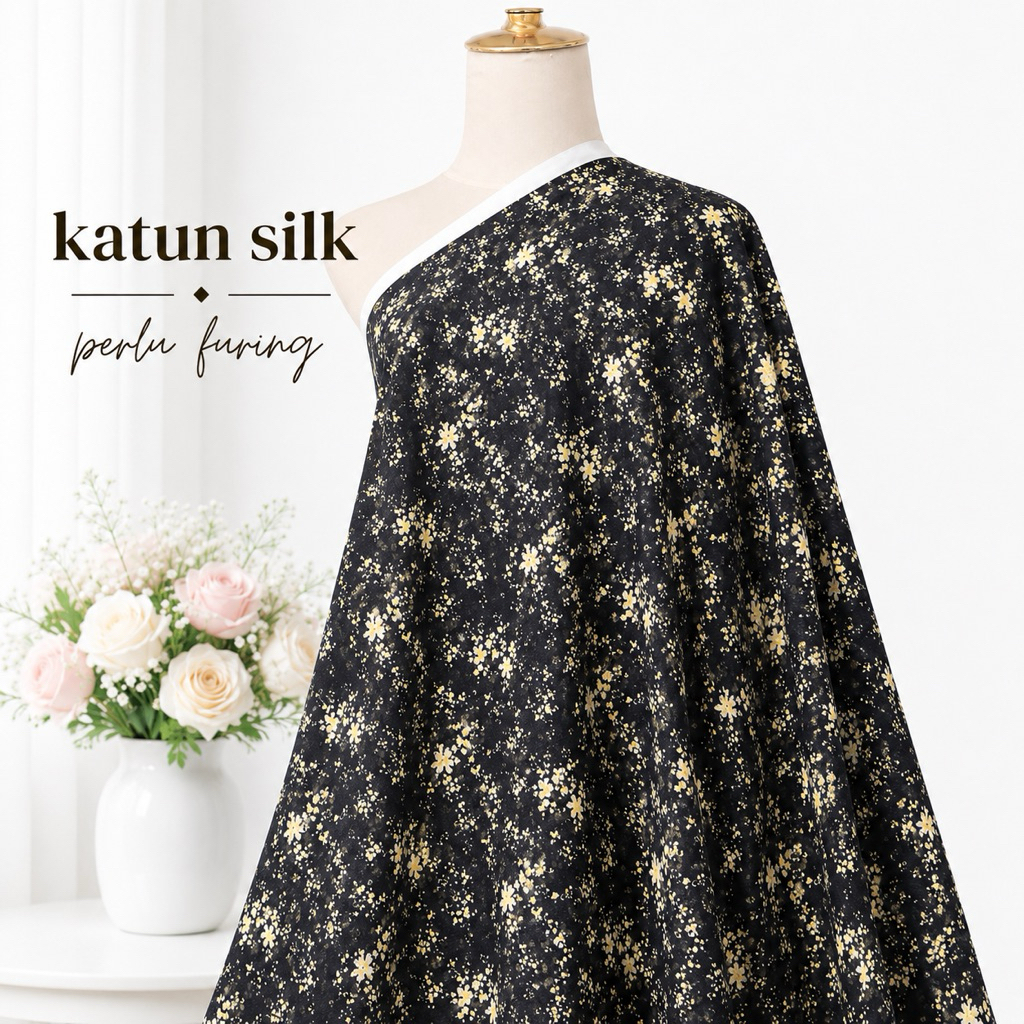 kain katun silky semi sutra motif bunga kecil