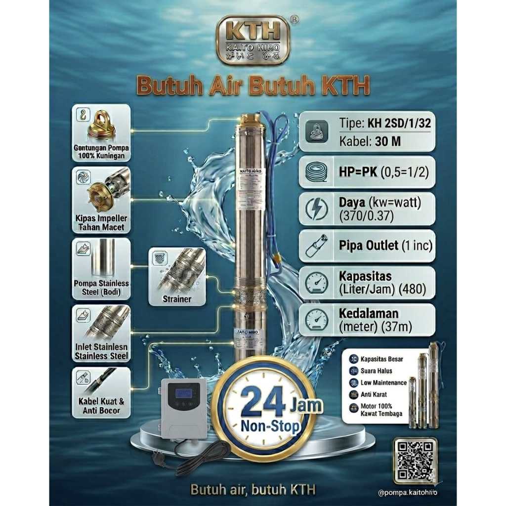 pompa submersibel kh 2 inc 0,5 Hp Kaito Hiro + 30 meter