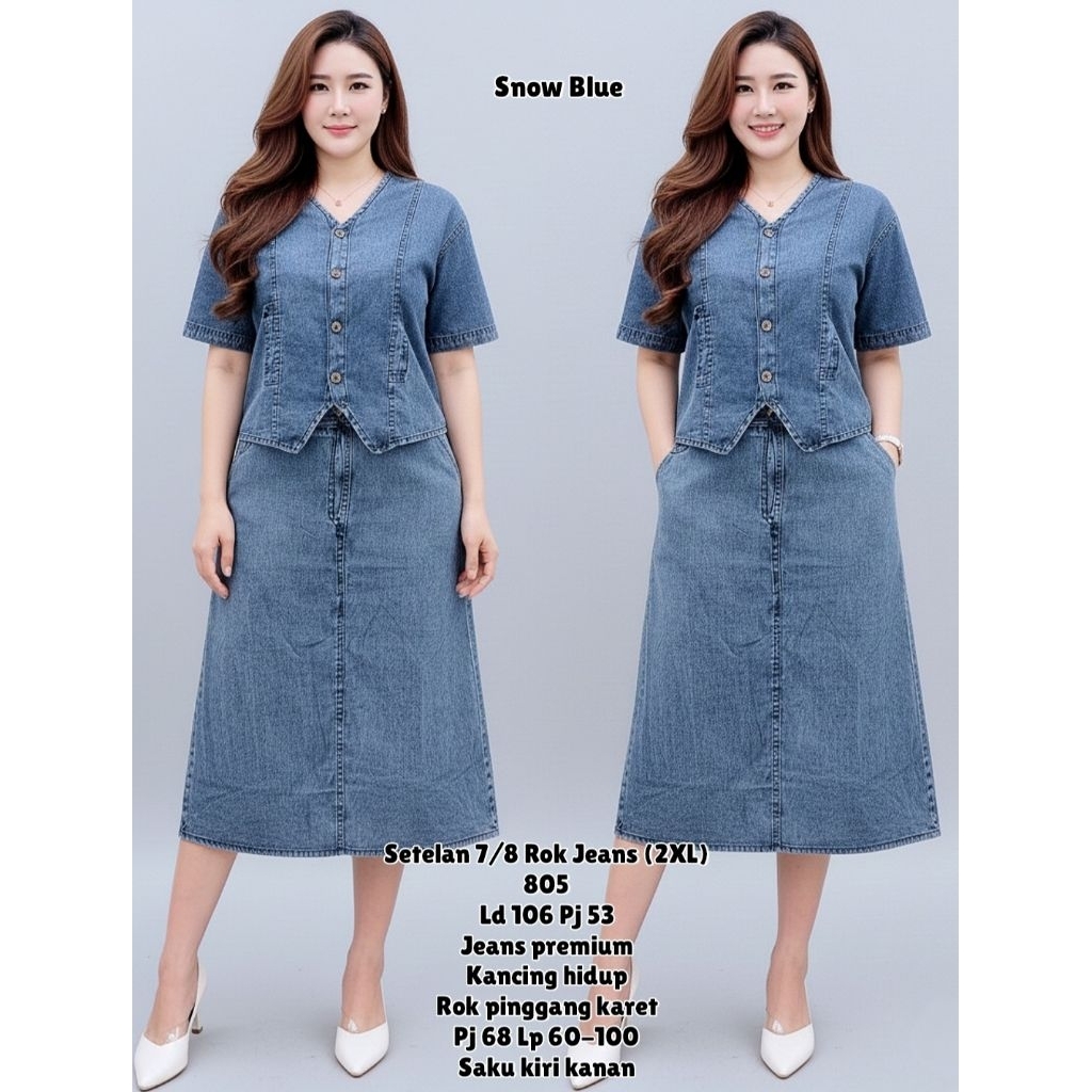 001 BLU GLW 805 / ASD 99105 SET ROK JEANS WANITA LD 106CM / READY / REALPICT