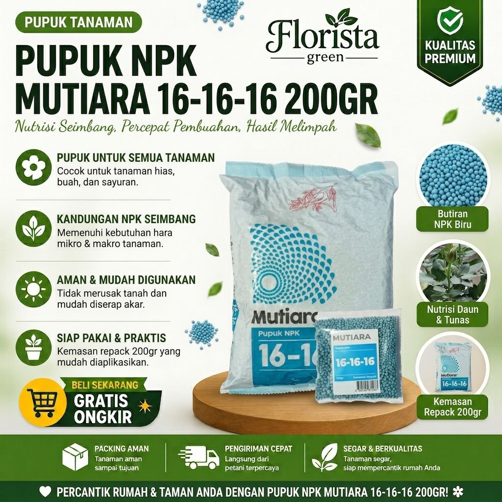 Pupuk NPK 16 Mutiara 200 Gram Serbaguna Pertumbuhan Tanaman Sayur Buah Bunga Pupuk Tanaman Berkualit