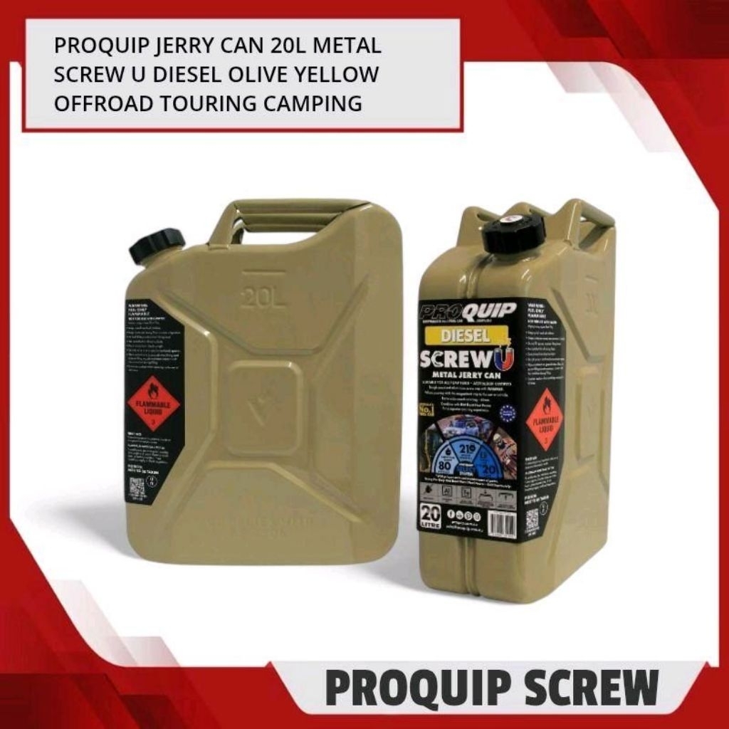 PROQUIP Jerry Can 20L Metal Screw U Diesel Olive Yellow - Jerigen Metal 20 Liter Jerigen Besi 20 Lit