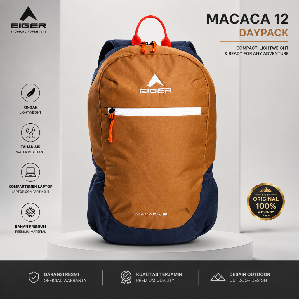 Tas Eiger Macaca 12 Original – Tas Ransel Pria Premium, Ringan, Tahan Air, Tas Laptop & Outdoor Dayp