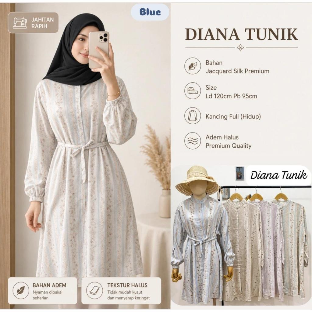 Diana Tunic - Tunik Wanita Bahan Jaguard Silk Jumbo Ld120cm Full Kancing Depan Busui Friendly