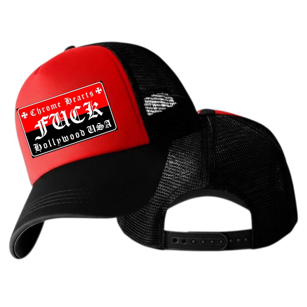 Topi jaring remaja pria dan wanita Topi trucker topi jaring dewasa  desain motif chrome hearts simpl