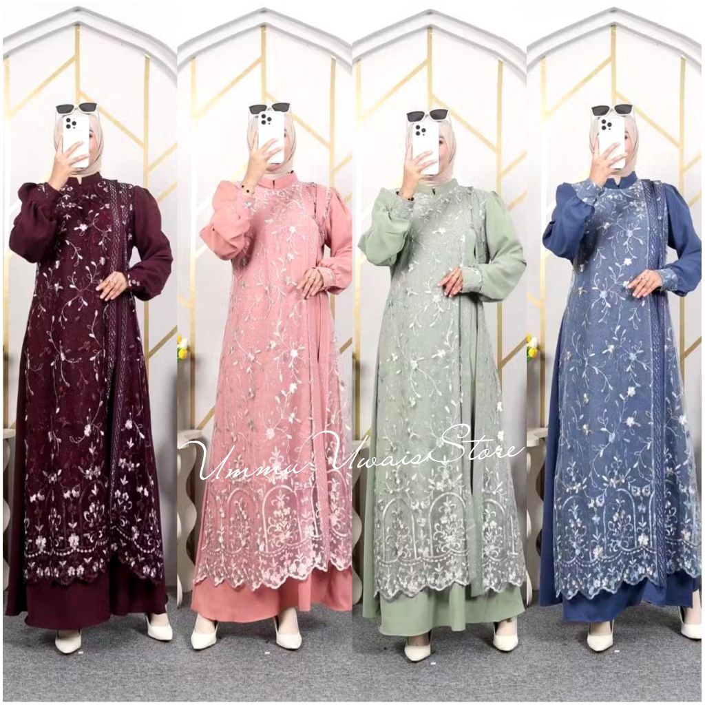 GAMIS MARINA SILK ANTI UV MIX BRUKAT ALL SIZE LD 110 CM TERBARU - UMMU UWAIS STORE