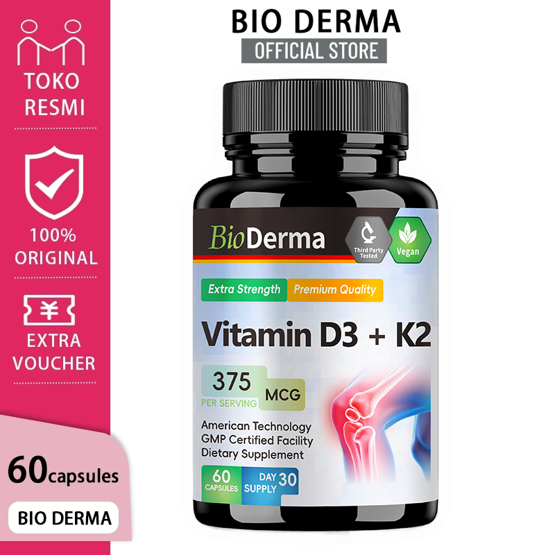 Bioderma D3K2(10000), dukung tulang kuat, tingkatkan penyerapan kalsium, hasil maksimal 60 kapsul